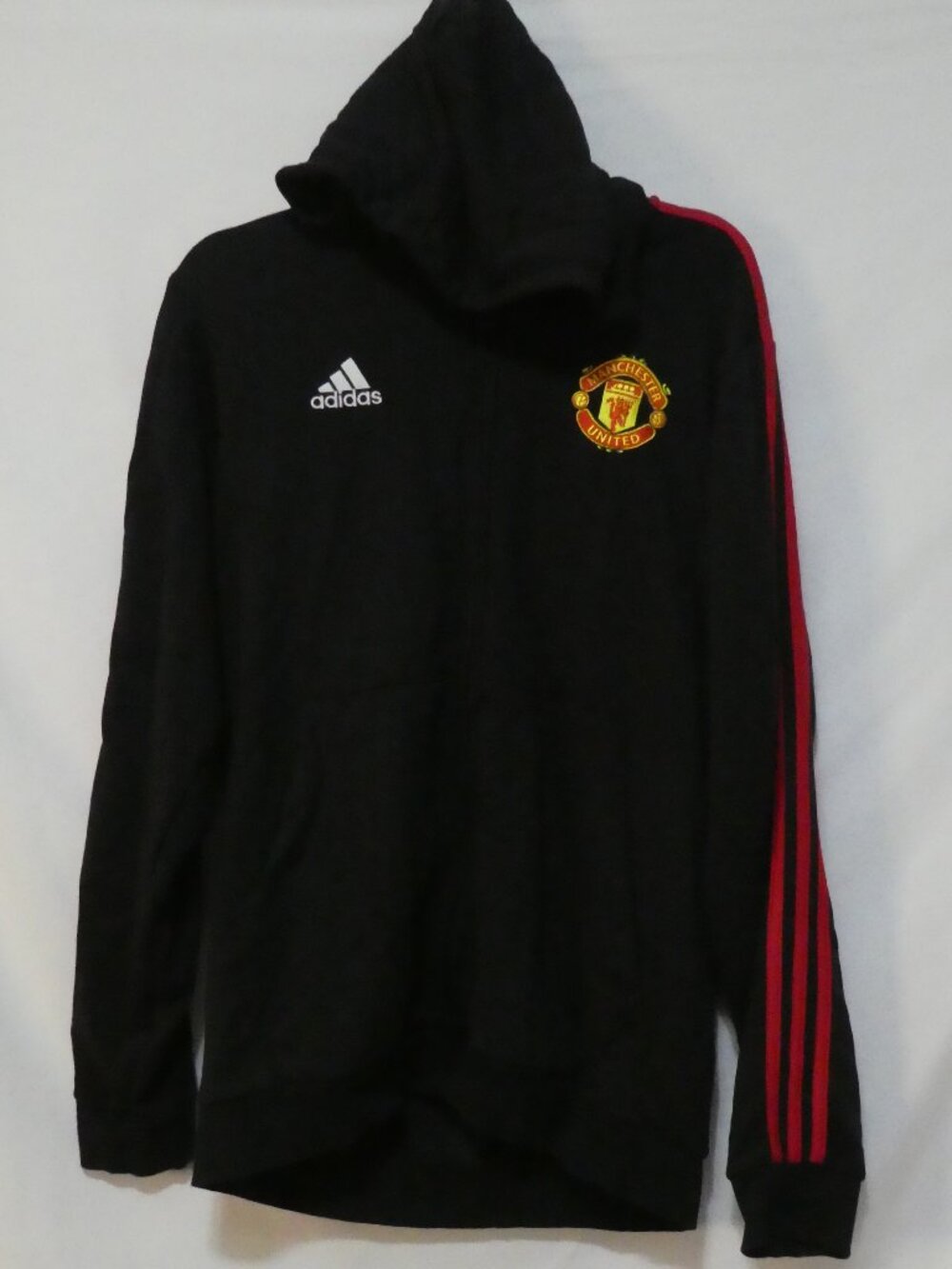 ADIDAS Manchester United Black Red Striped Zip-Up Sweatshirt Hoodie - P2P 23" - Picture 4 of 16